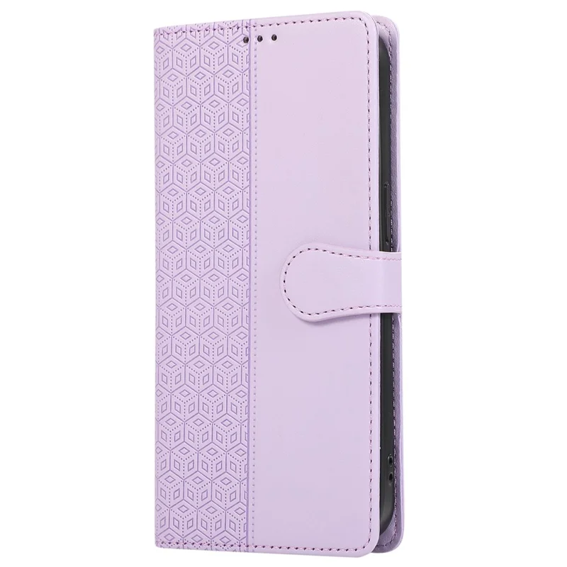 R20 for Samsung Galaxy S24 Ultra Leather Case Splicing Imprinted Rhombus Phone Wallet Cover - Purple