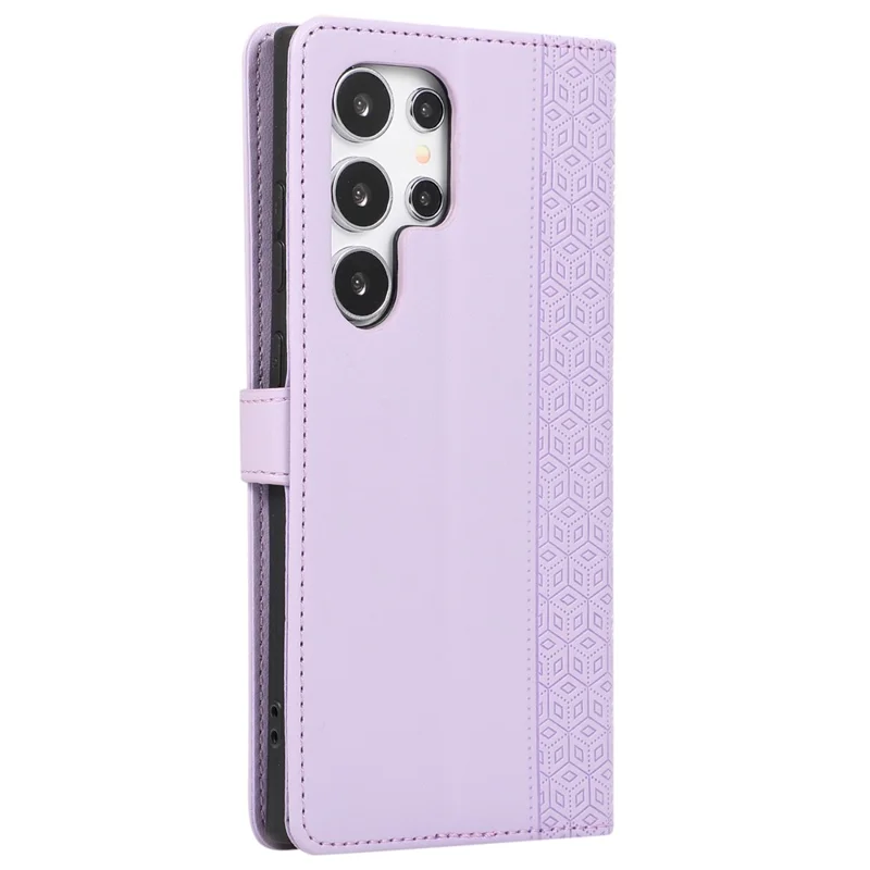 R20 for Samsung Galaxy S24 Ultra Leather Case Splicing Imprinted Rhombus Phone Wallet Cover - Purple