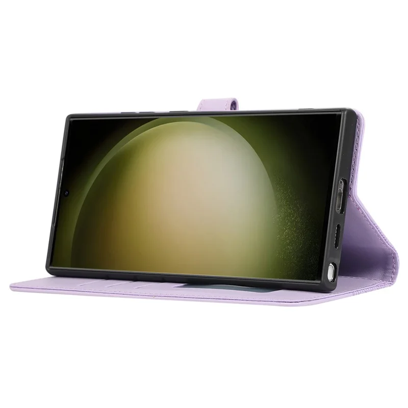 R20 for Samsung Galaxy S24 Ultra Leather Case Splicing Imprinted Rhombus Phone Wallet Cover - Purple