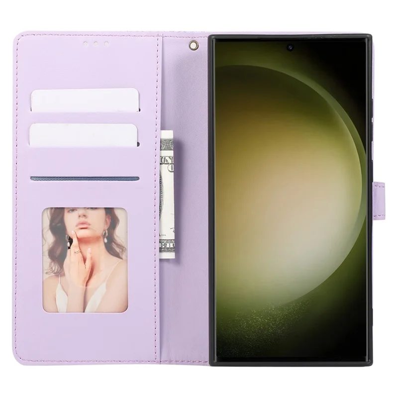 R20 for Samsung Galaxy S23 Ultra Case Splicing Rhombus PU Leather Stand Wallet Cover - Purple