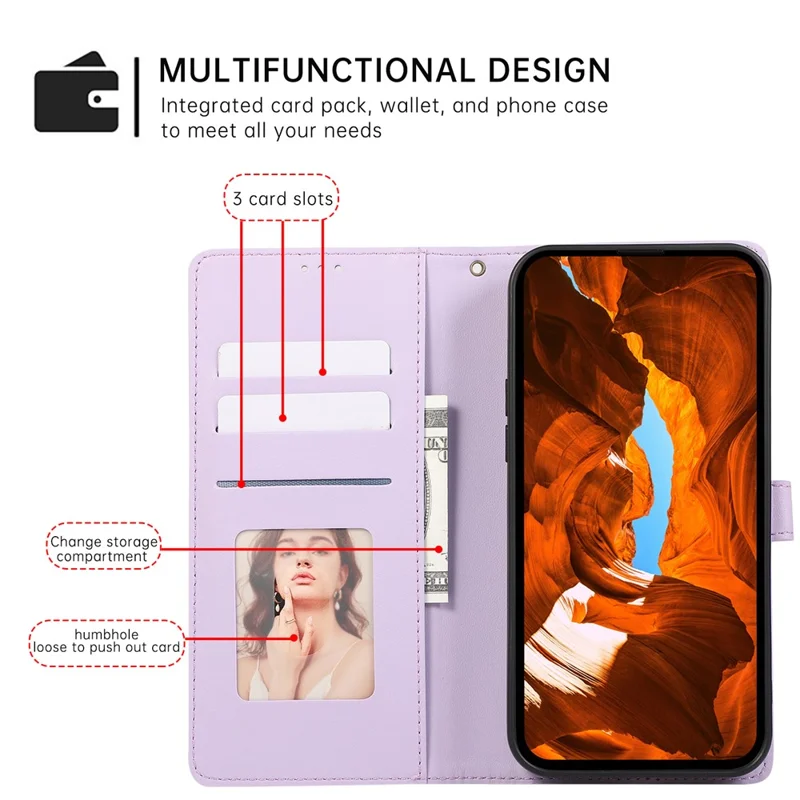 R20 voor iPhone 15 Plus hoesje met ruitmotief in gelamineerd lederen portemonnee-ontwerp - Paars