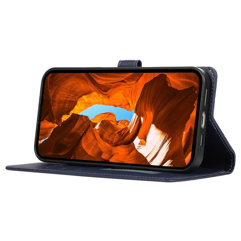 R20 for iPhone 13 Pro 6.1 inch Leather Case Splicing Rhombus Phone Cover with Card Holder - Blue