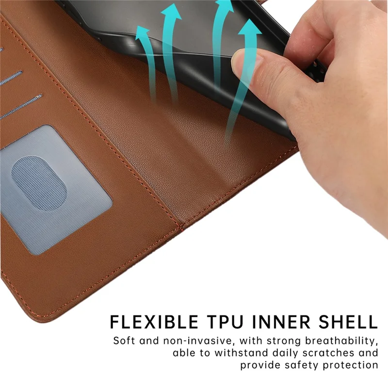 R20 for iPhone 13 Pro Max Leather Case Splicing Imprinted Rhombus Phone Wallet Anti-scratch Cover - Brown