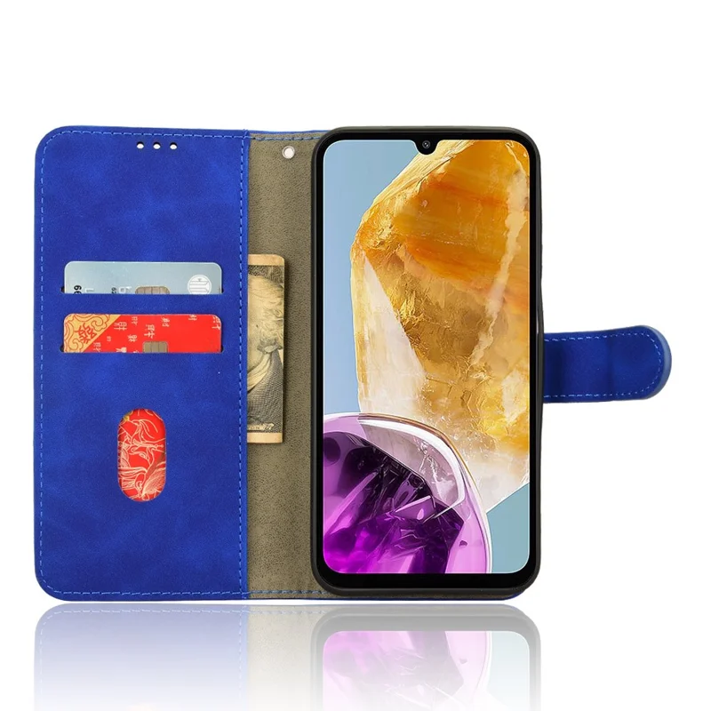 Para Samsung Galaxy M15 5G Case Skin-Touch Leather Flip Stand Phone Cover - Azul