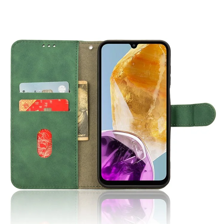 Para Samsung Galaxy M15 5G Case Skin-Touch Leather Flip Stand Phone Cover - Verde