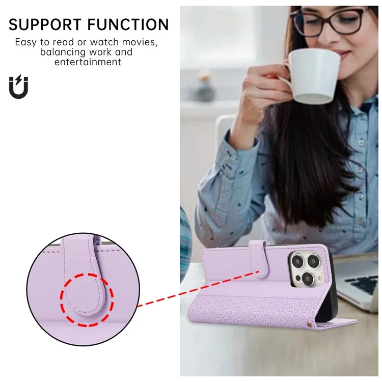R20 für iPhone 12 / 12 Pro Case Folio PU-Leder-Plissee-Rhombus-Brieftasche-Handyhülle - Lila
