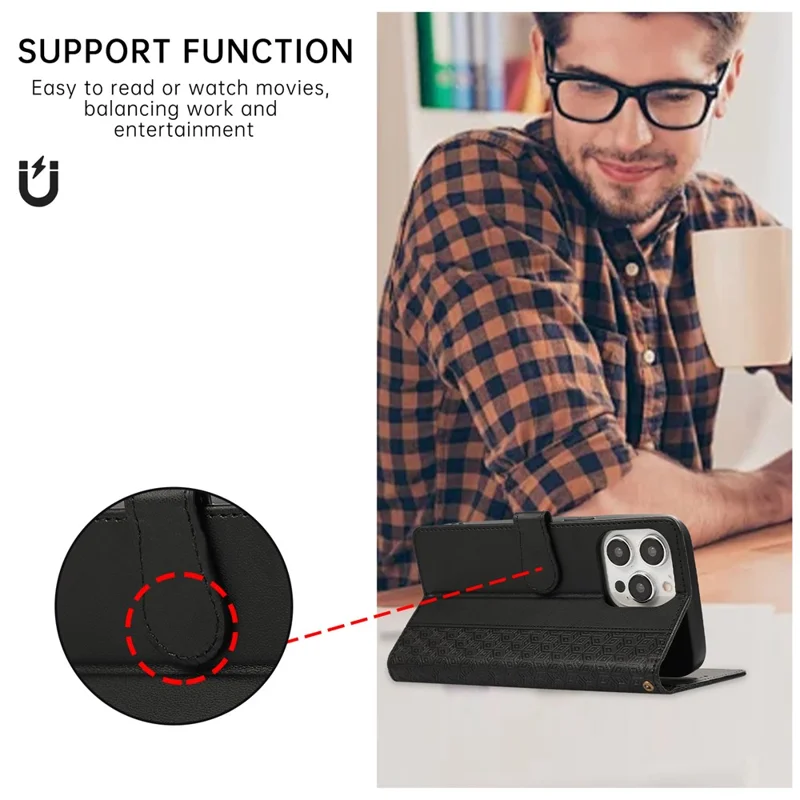 R20 för iPhone 12 / 12 Pro etui Folio PU-läder sammansatt rutformat plånbetsfodral - Svart