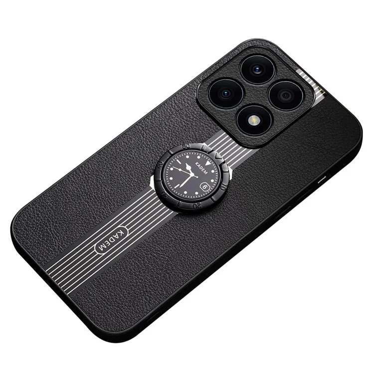 KADEM For Honor X8b 4G Hülle Electroplating Leder+Acryl+TPU Cover Magnetische Autohalterung - Schwarz