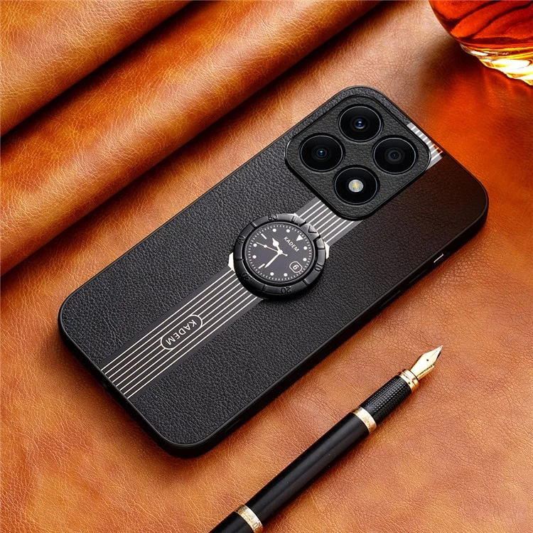 KADEM For Honor X8b 4G Hülle Electroplating Leder+Acryl+TPU Cover Magnetische Autohalterung - Schwarz
