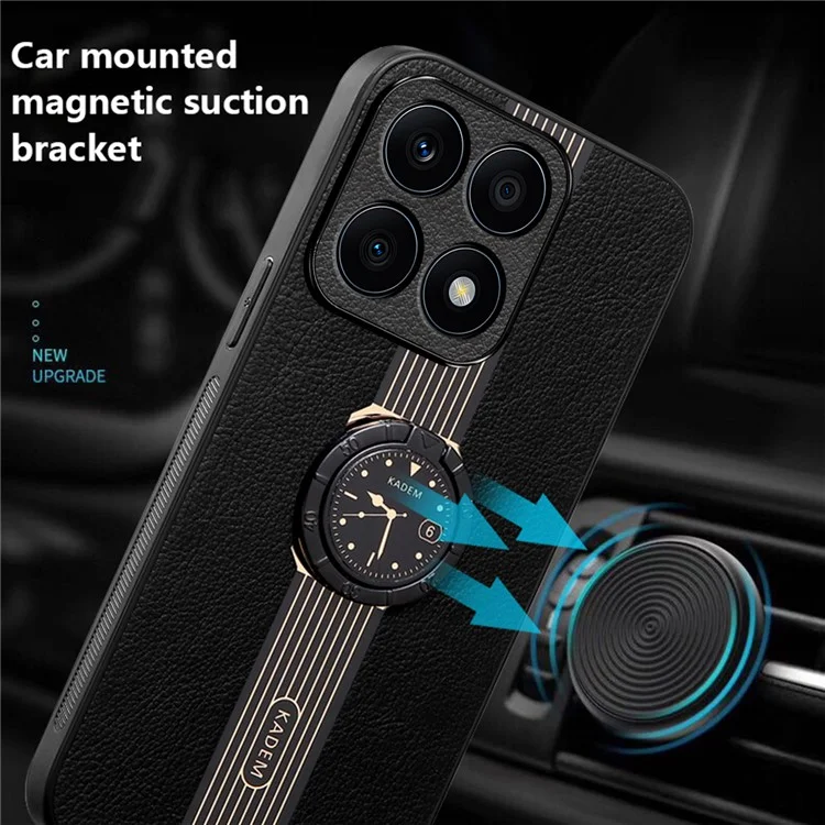 KADEM For Honor X8b 4G Hülle Electroplating Leder+Acryl+TPU Cover Magnetische Autohalterung - Schwarz