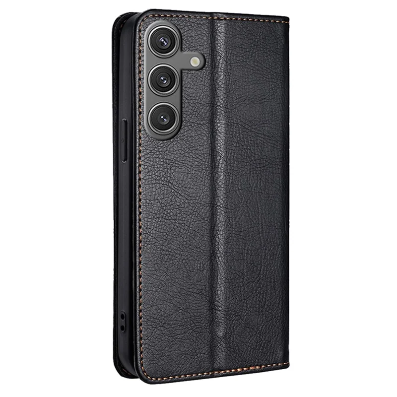 For Samsung Galaxy S24 Case Magnetic Absorption PU Leather Stand Folio Phone Cover - Black