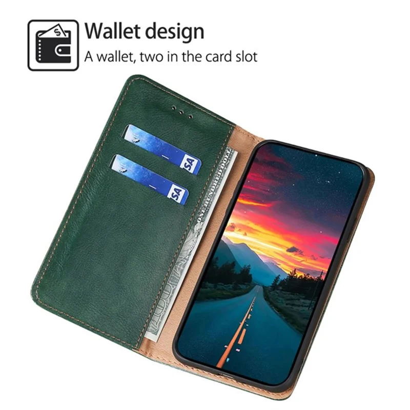 For Samsung Galaxy S24 Case Magnetic Absorption PU Leather Stand Folio Phone Cover - Green