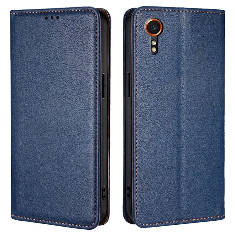 Pour Samsung Galaxy Xcover7 Étui magnétique avec fentes pour cartes Housse en cuir PU - Bleu
