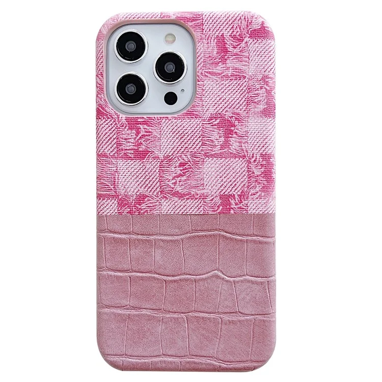 Per iPhone 14 Pro Custodia in pelle PU + PC Trama in denim e coccodrillo Splicing Retro - Rosa