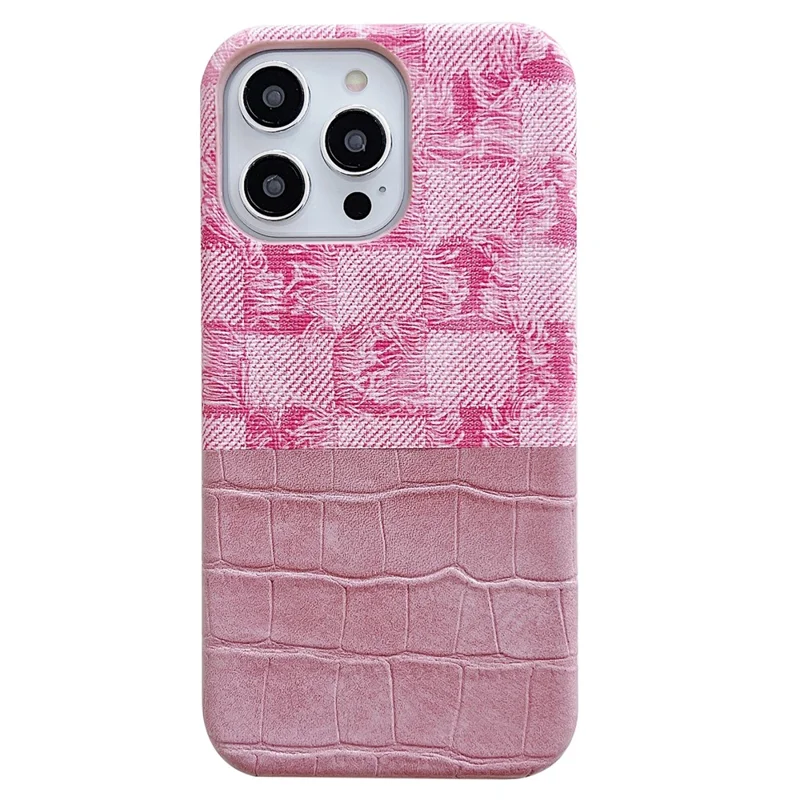 For iPhone 13 Pro 6.1 inch Case Denim Crocodile Texture Splicing Retro PU Leather+PC Phone Cover - Pink