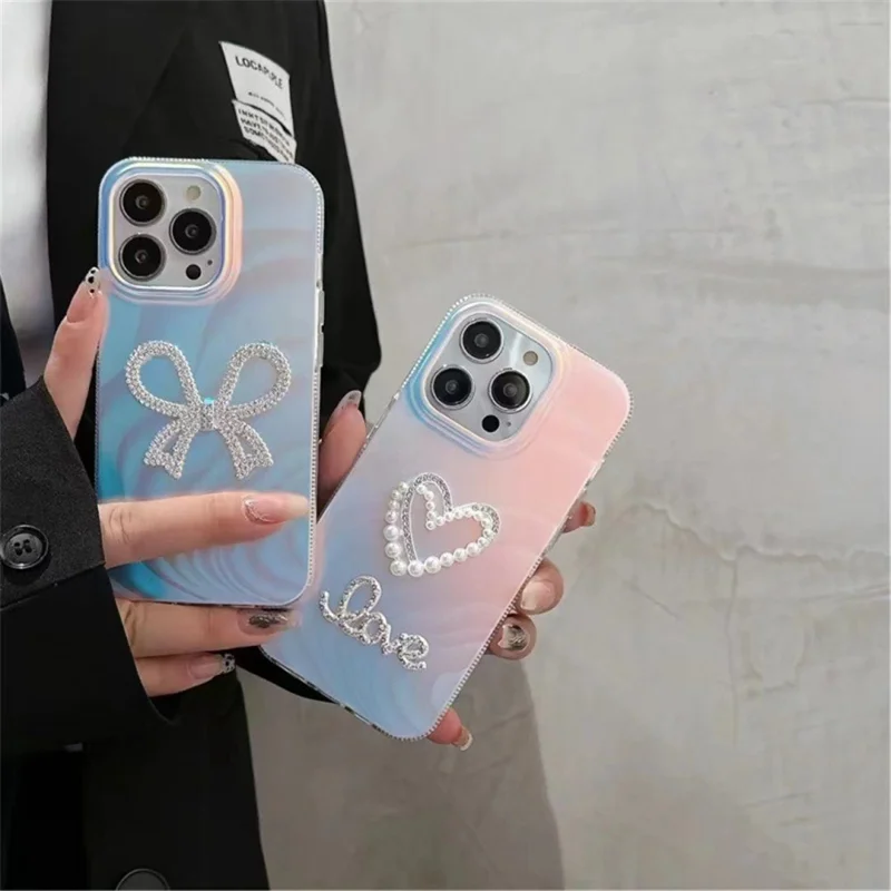 For iPhone 13 Pro Max Phone Case Stylish IMD Rhinestone Decor Acrylic+TPU Phone Cover - Bowknot