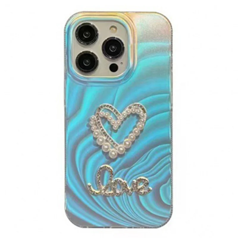 Per iPhone 13 Pro Slim-Fit Acrylic+TPU Phone Cover IMD Case con decorazione in Rhinestone - Cuore Cavo