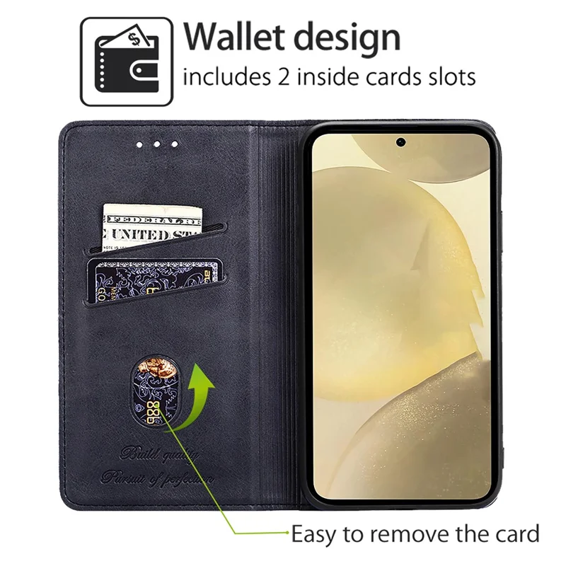 Для Samsung Galaxy S24 Ultra Card Slots Phone Cover Cowhide Texture Phone Protective Case - Черный