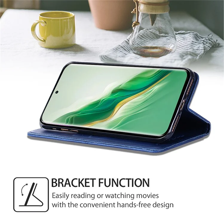 For Honor Magic6 Pro 5G Case Cowhide Texture Anti-Scratch Leather Phone Cover with Card Slots - Blue