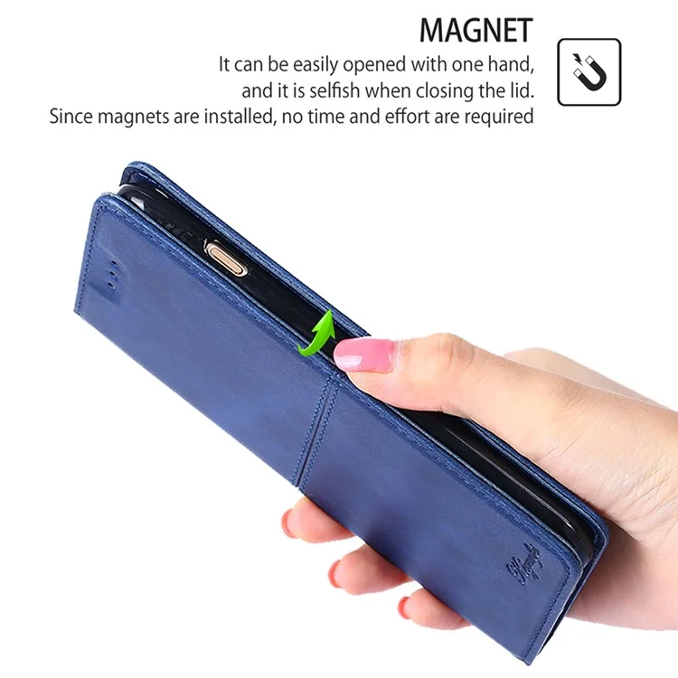For Honor Magic6 Pro 5G Case Cowhide Texture Anti-Scratch Leather Phone Cover with Card Slots - Blue