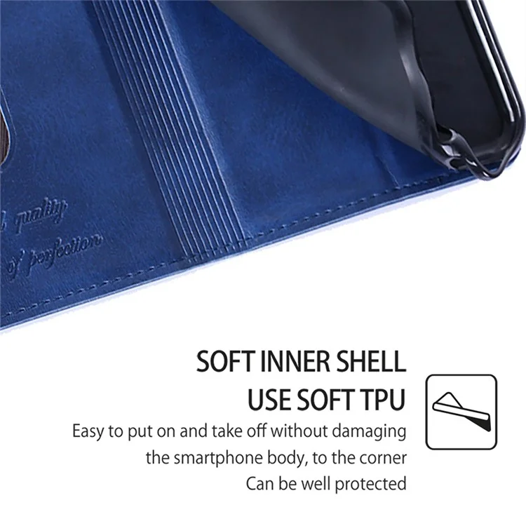 For Honor Magic6 Pro 5G Case Cowhide Texture Anti-Scratch Leather Phone Cover with Card Slots - Blue