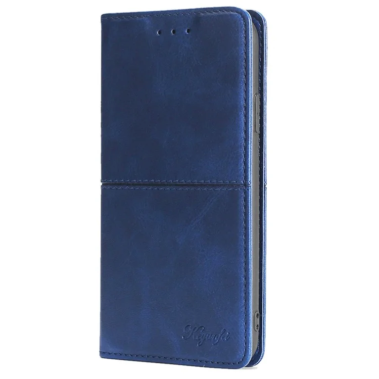 For Honor Magic6 Pro 5G Case Cowhide Texture Anti-Scratch Leather Phone Cover with Card Slots - Blue
