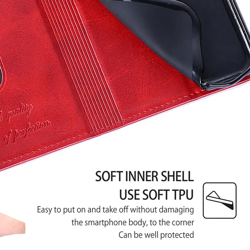 For Honor Magic6 Pro 5G Case Cowhide Texture Anti-Scratch Leather Phone Cover with Card Slots - Red