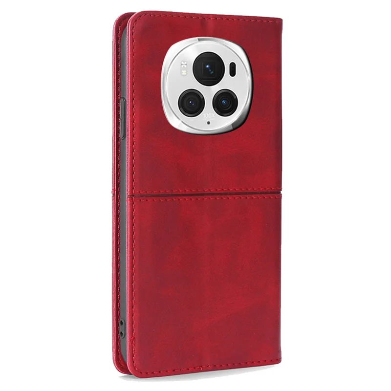 For Honor Magic6 Pro 5G Case Cowhide Texture Anti-Scratch Leather Phone Cover with Card Slots - Red