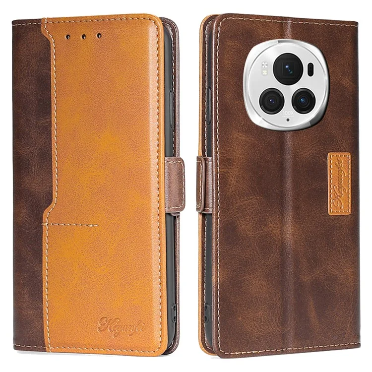 For Honor Magic6 Pro 5G Custodia in pelle Wallet Dual Color Retro Cover per telefono - Marrone scuro+Oro