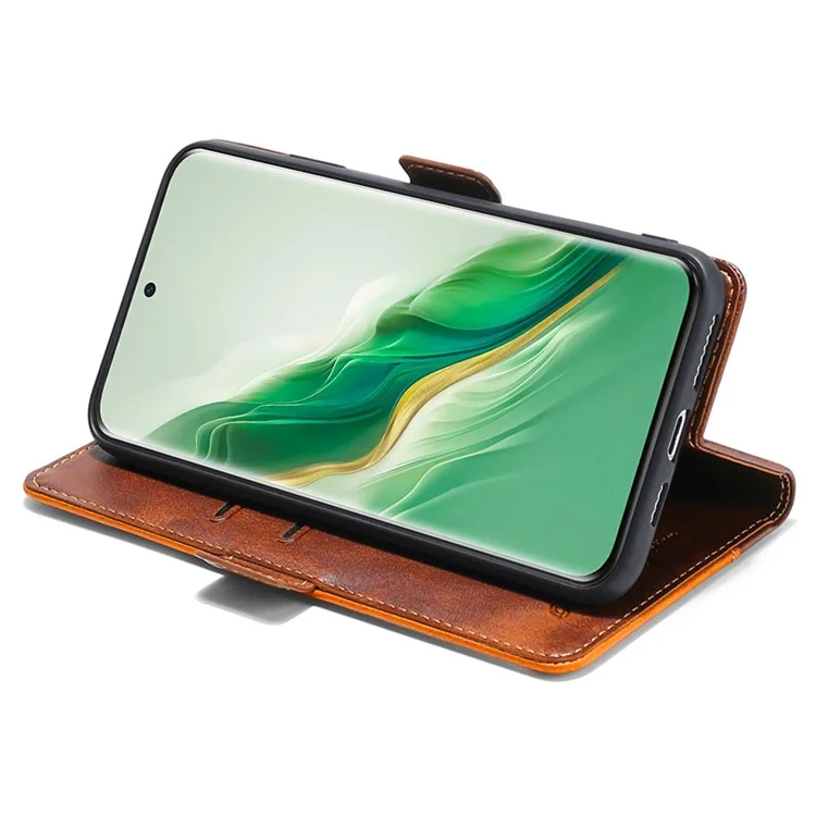 For Honor Magic6 Pro 5G Custodia in pelle Wallet Dual Color Retro Cover per telefono - Marrone scuro+Oro