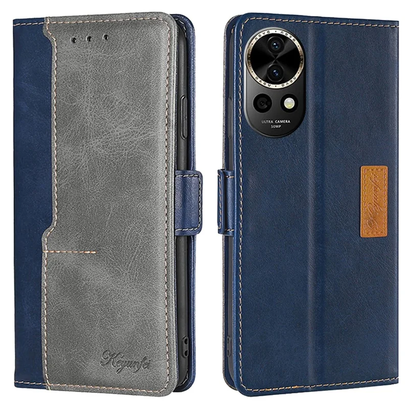For Huawei nova 12 5G Cell Phone Case Dual-color PU Leather Cover with Magnetic Closure - Blue+Grey