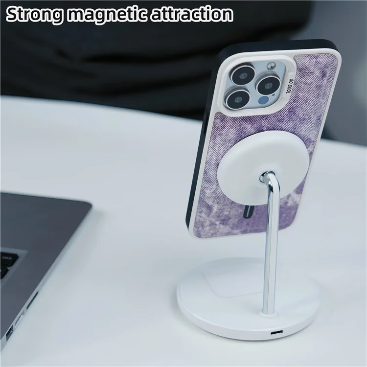 For iPhone 13 Pro Max Magnetic Phone Case Denim Cloth Texture Leather Coated PC+TPU Cover - Blue