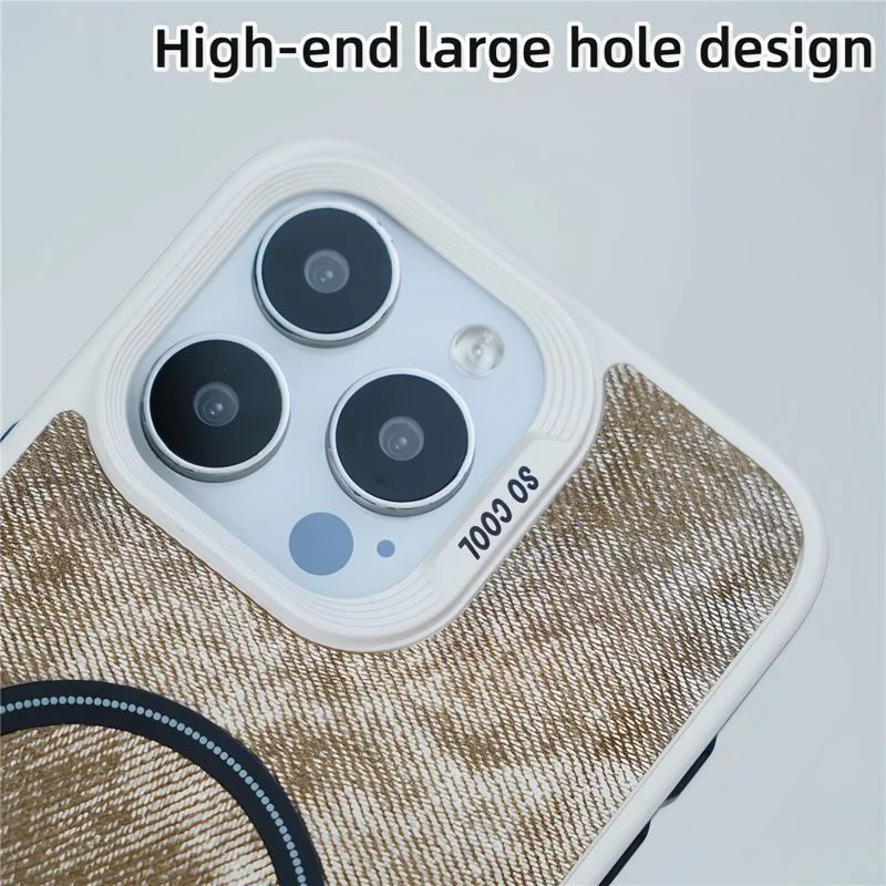 For iPhone 13 Pro Max Magnetic Phone Case Denim Cloth Texture Leather Coated PC+TPU Cover - Grey Blue
