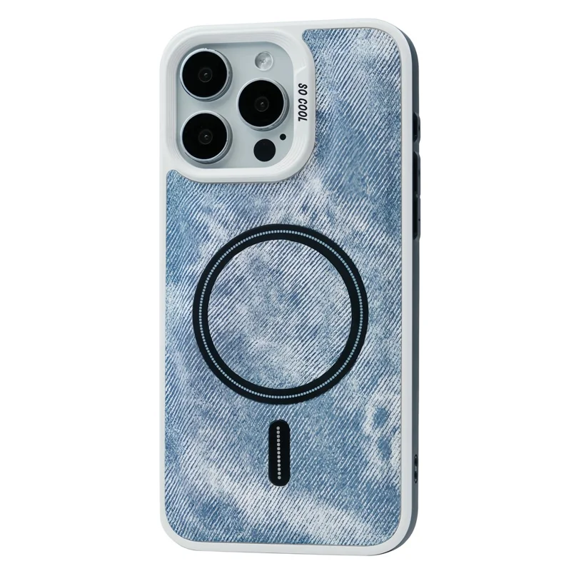 For iPhone 13 Pro Magnetic Case Denim Cloth Texture Leather Coated PC+TPU Phone Cover - Blue