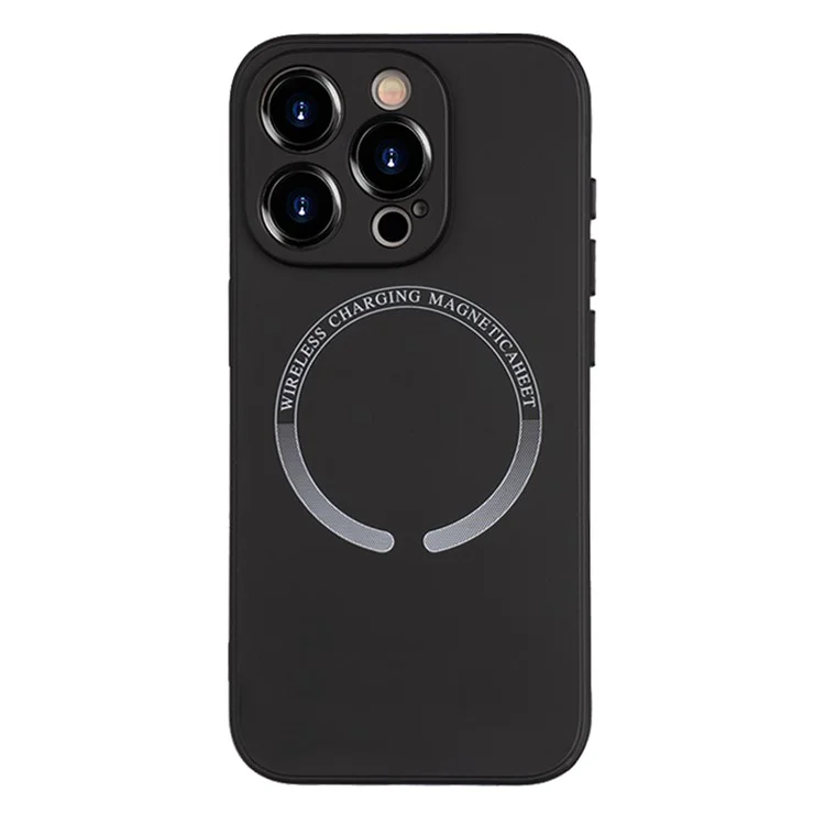 For iPhone 14 Pro Magnetic Phone Case PU Leather Coated TPU Back Cover - Black