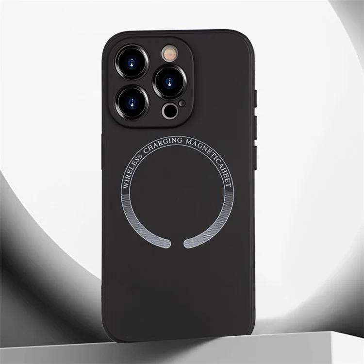 For iPhone 14 Pro Magnetic Phone Case PU Leather Coated TPU Back Cover - Black