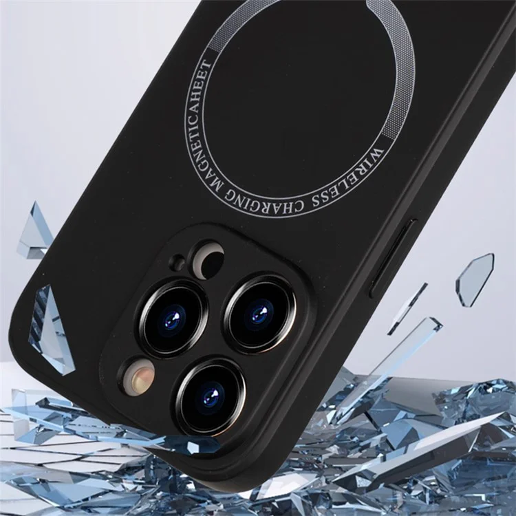 For iPhone 14 Pro Magnetic Phone Case PU Leather Coated TPU Back Cover - Black