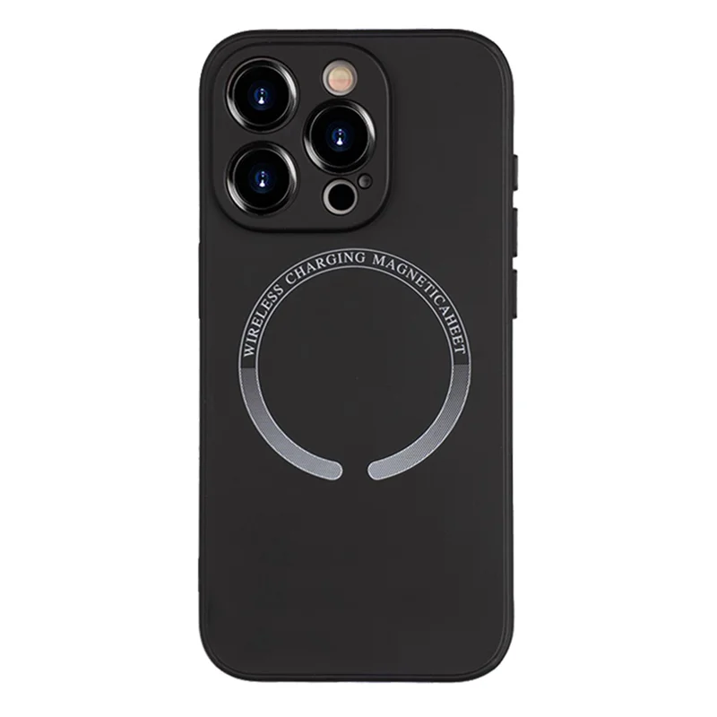 For iPhone 15 Pro Magnetic Case Anti-scratch PU Leather Coated TPU Phone Cover - Black