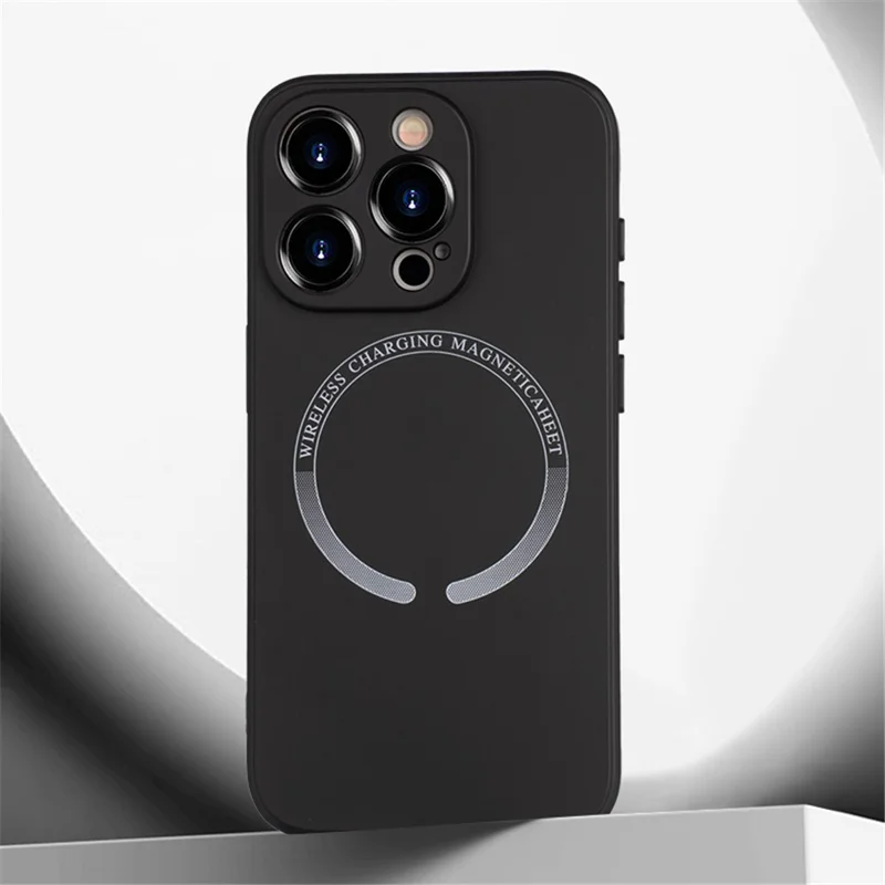 For iPhone 15 Pro Magnetic Case Anti-scratch PU Leather Coated TPU Phone Cover - Black