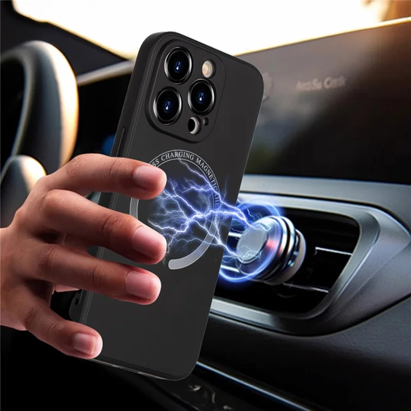 For iPhone 15 Pro Magnetic Case Anti-scratch PU Leather Coated TPU Phone Cover - Pink