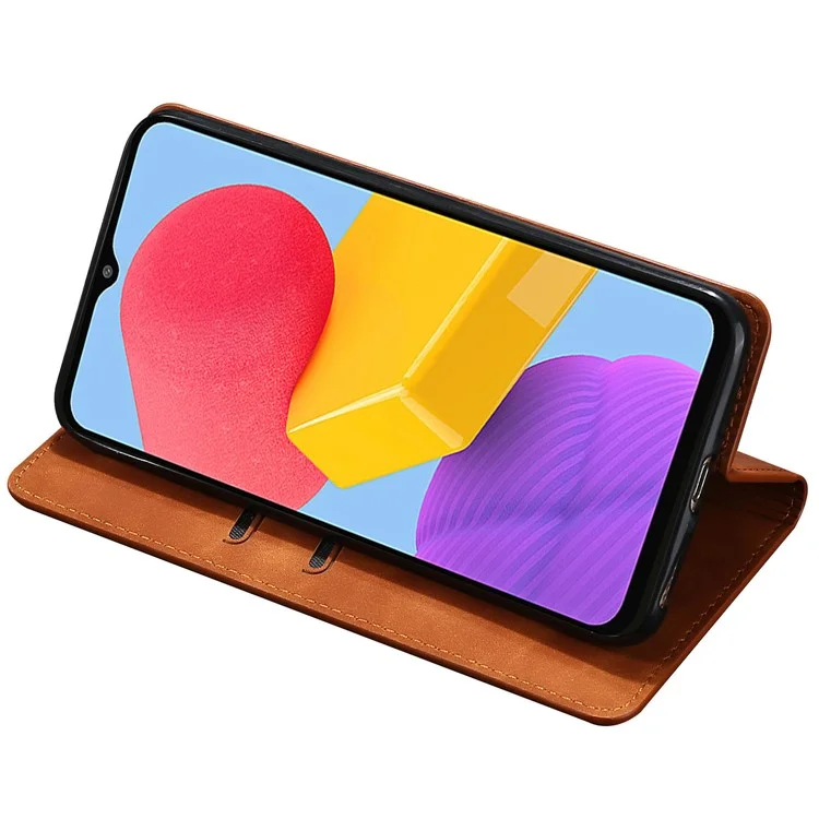 For Samsung Galaxy S24 Ultra Case Stand Card Slots PU Leather Folio Flip Phone Cover - Light Brown