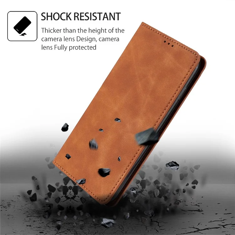 For Samsung Galaxy S24 Ultra Case Stand Card Slots PU Leather Folio Flip Phone Cover - Light Brown