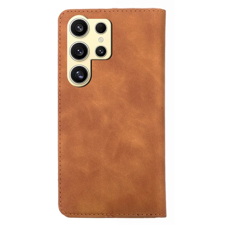 For Samsung Galaxy S24 Ultra Case Stand Card Slots PU Leather Folio Flip Phone Cover - Light Brown