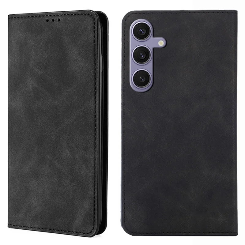 For Samsung Galaxy S24 Case Magnetic Closing Leather Phone Cover with Card Holder - Black