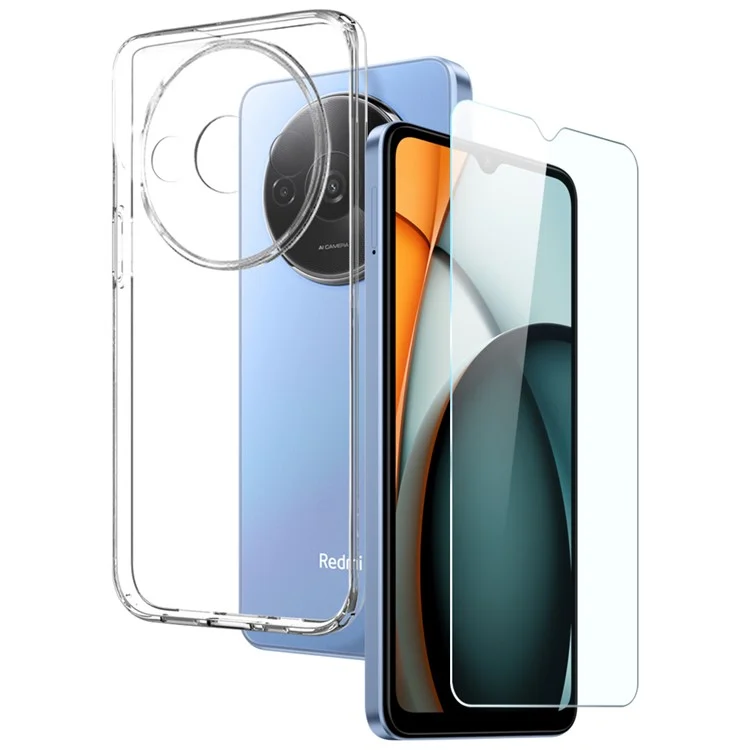 NORTHJO Für Xiaomi Redmi A3 / Poco C61 4G Hülle TPU Stoßfeste Rückabdeckung mit Panzerglas Folie - Transparent