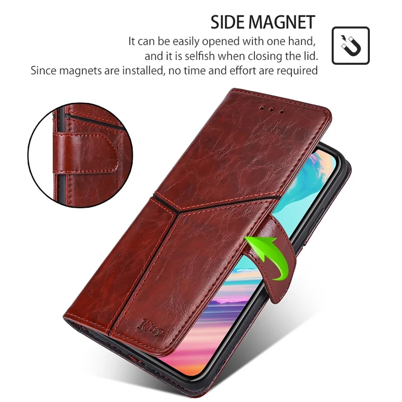 For Honor Magic6 Pro 5G Leather Case Geometric Splicing Phone Cover with Wallet - Dark Brown