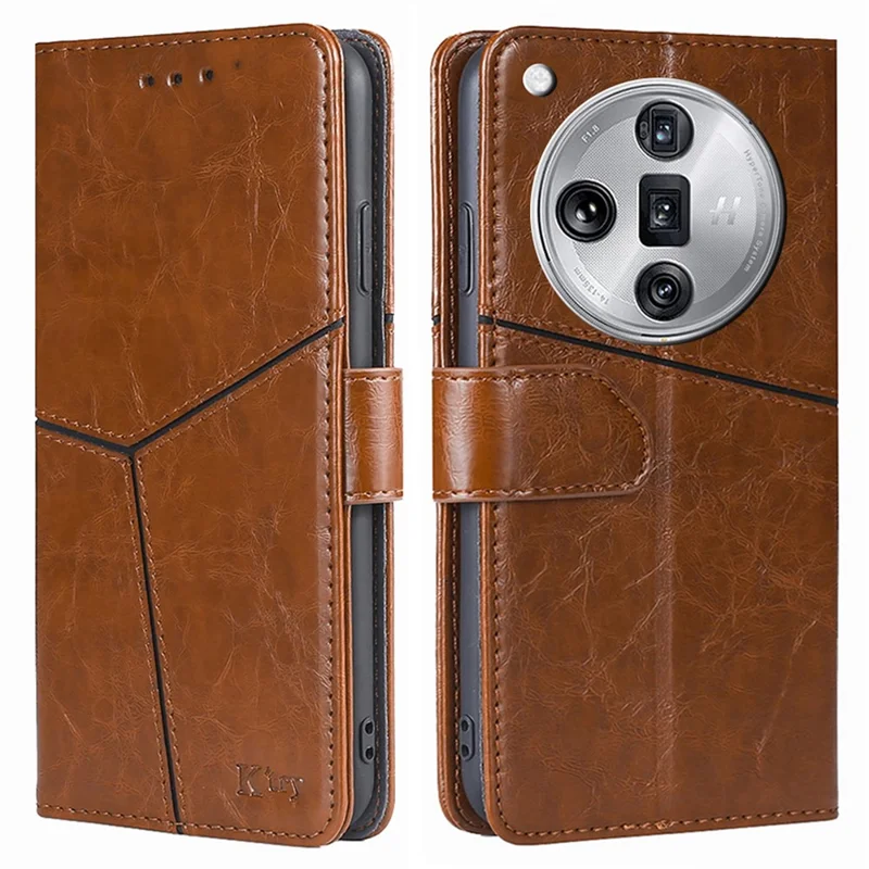 For Oppo Find X7 Ultra Case Geometric Splicing Wallet Stand Cell Phone Cover - Light Brown