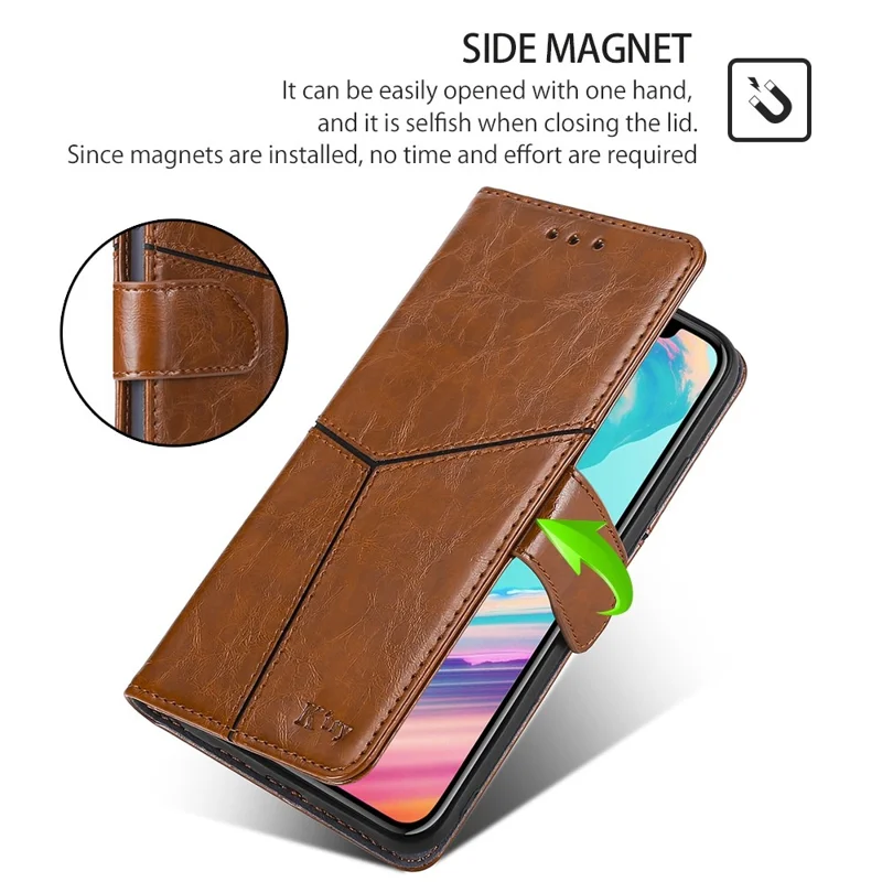 For Oppo Find X7 Ultra Case Geometric Splicing Wallet Stand Cell Phone Cover - Light Brown