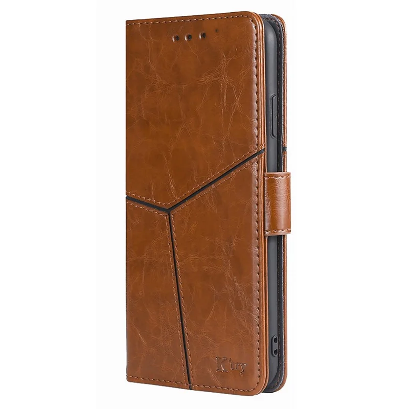 For Oppo Find X7 Ultra Case Geometric Splicing Wallet Stand Cell Phone Cover - Light Brown