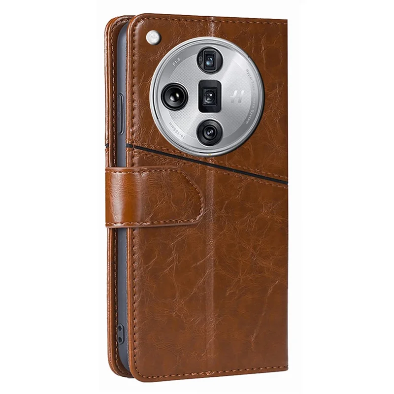 For Oppo Find X7 Ultra Case Geometric Splicing Wallet Stand Cell Phone Cover - Light Brown